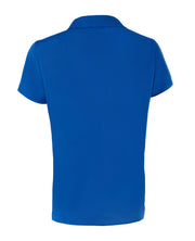 back view of blue V-neck polo