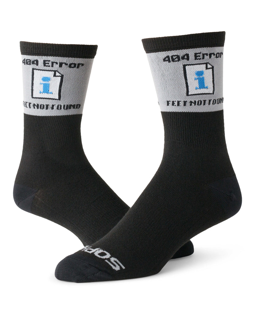 black socks with "404 error file not found" design 
