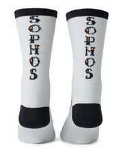 grey socks with sophos logo tattoo design on back of ankles