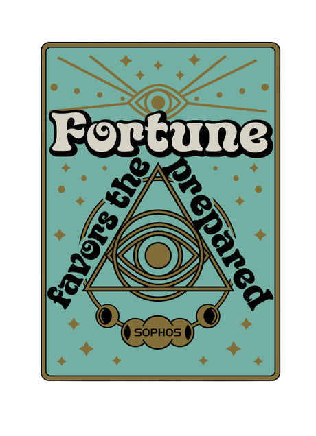 rectangle shaped laptop sticker with fortune favors the prepared third eye triangle design