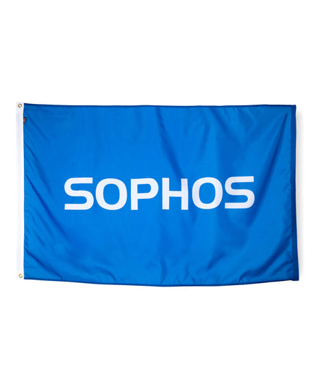 large blue flag with white sophos text logo