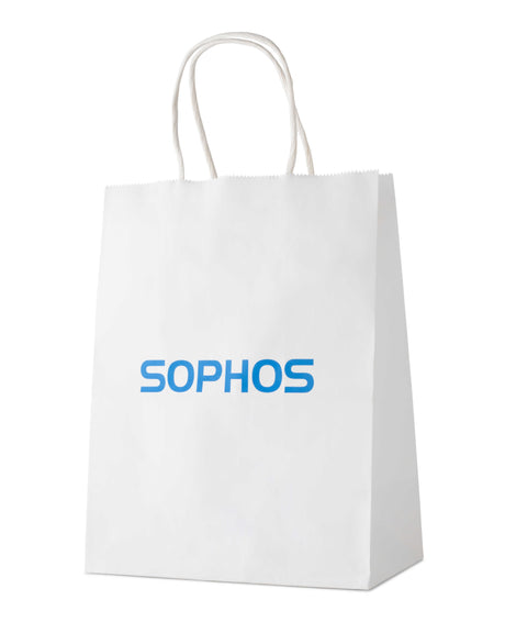white paper bag with blue sophos text logo